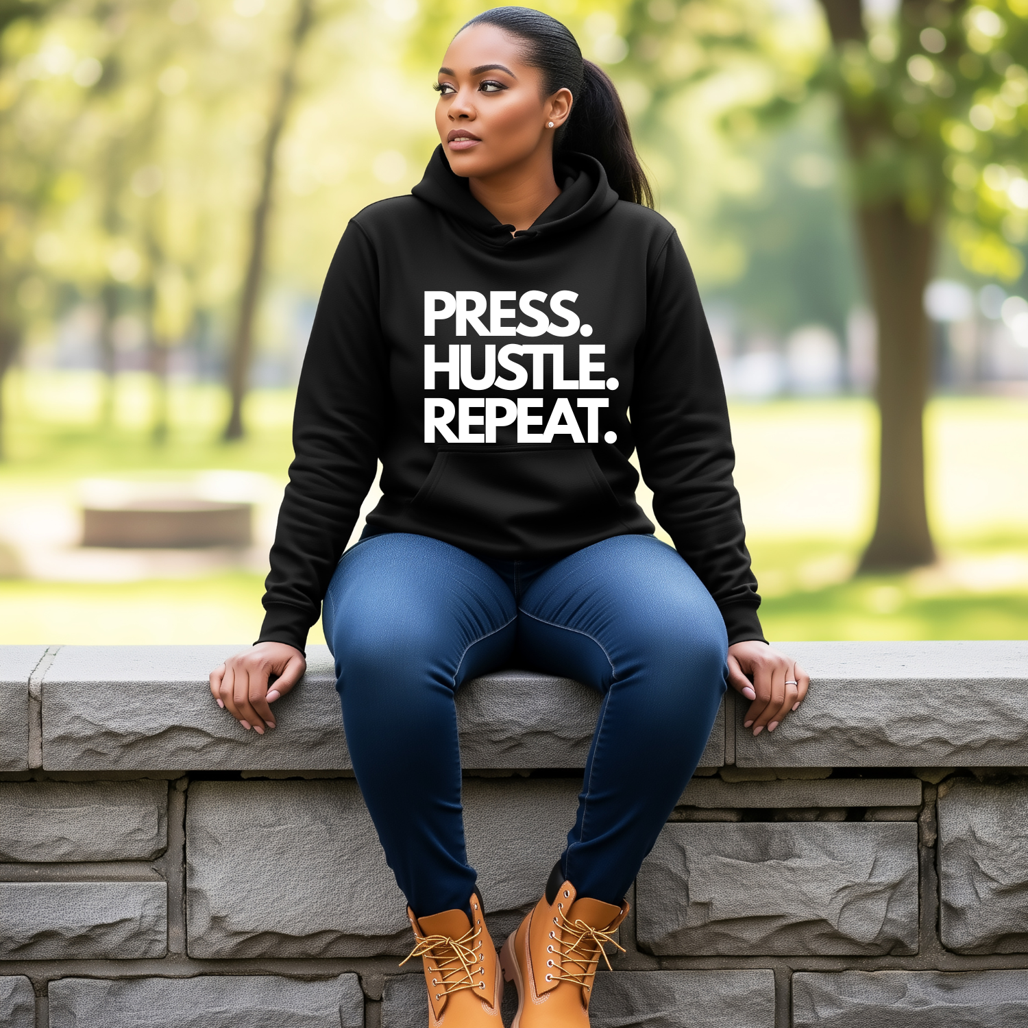 Press. Hustle. Repeat. Hoodie – That Print Life Studio Edition